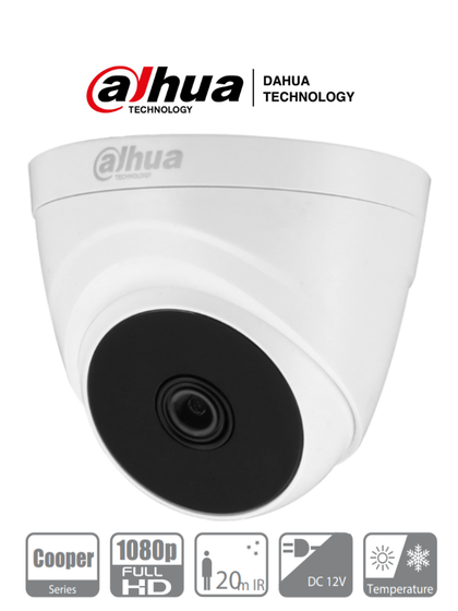 DAHUA HAC-T1A21-28 - Cámara Domo con resolución 1080p, lente de 2.8 mm y ángulo de visión de 103°, Smart IR de 20 m para mejor visión nocturna, ideal para interiores. Compatible con los formatos CVI, TVI, AHD y CVBS. DAHQ1M