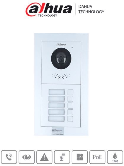 DAHUA PAQ2VTO4202F - Paquete Modular de Frende de Calle para 5 Departamentos/ Incluye Camara de 2 Megapixeles/ Modulo de 5 Botones/ Caja y Panel Frontal/ Apertura Remota/ Notificación APP/ Funcion P2P