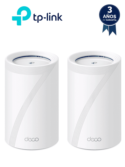 TP-LINK DECO BE65 2-Pack - Sistema Mesh WiFi 7 , Wi-Fi 7 de Triple Banda de 11Gbps , 4 puertos 2.5Gbps , Multi-Link Operation MLO , Canales de 320Mhz , Banda de 6Ghz , Protección con HomeShield, Conecta más de 200 dispositivos.