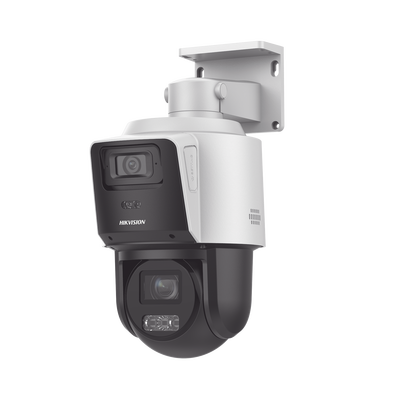[TandemVu] PTZ IP 4 Megapixel con Cámara Panoramica 4 Megapixel / 4X Zoom / Dual Light (40 mts IR + 30 mts Luz Blanca) / ACUSENSE / IP66 / PoE+ / DARKFIGHTER / Micro SD / Incluye Base para Techo o Pared