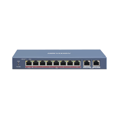 Switch PoE+ / No Administrable / 6 Puertos 10/100 Mbps 802.3 af/at (30 W) / 1 Puerto 10/100 Mbps Hi-PoE (90 W) / 2 Puertos 1000 Mbps Uplink / Modo Extendido hasta 300 Metros / 110 Watts