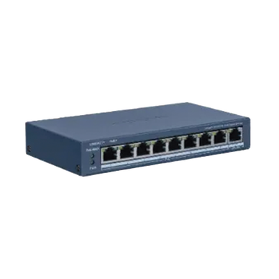 Switch PoE+ / Monitoreable / 8 Puertos 10/100 Mbps PoE+ / 1 Puerto 1000 Mbps Uplink / Configuración Nube Hik-Partner Pro / Modo Extendido hasta 300 metros / 60 W