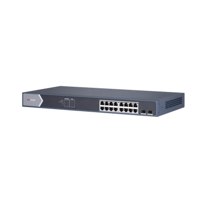 Switch Gigabit PoE+ / Administrable / 16 Puertos 1000 Mbps PoE+ / 2 Puertos SFP / Configuración Nube desde Hik-ParnerPro / PoE hasta 300 Metros / 225 Watts