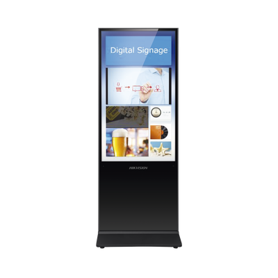 Pantalla de 55 4K para Publicidad Digital / Base para Piso (Totem) / Puertos USB / Entrada de Video HDMI y VGA / WiFi / Altavoz Integrada