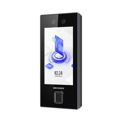 Terminal Facial Min Moe con LECTOR DE HUELLAS y Tarjetas MIFARE / 3000 Rostros / 3000 Huellas / Pantalla 4.5 / Administrable en la Nube con Hik-Connect Teams / Exterior IP65 / PoE / WiFi / HIK-IA