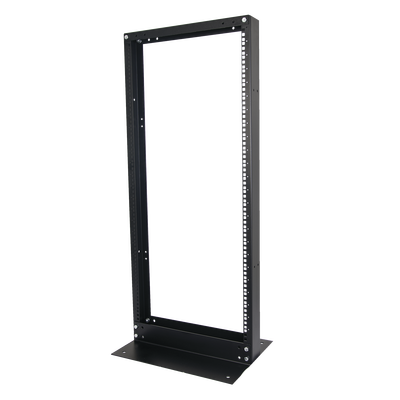 Rack de 2 Postes, Estándar 19, 24 Unidades, Fabricado en Acero, Base L para Anclar a Piso.