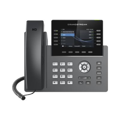 Teléfono IP Wi-Fi, Grado Operador, 10 líneas SIP con 5 cuentas, pantalla a color 4.3, puertos Gigabit, Bluetooth, PoE, codec Opus, IPV4/IPV6 con gestión en la nube GDMS
