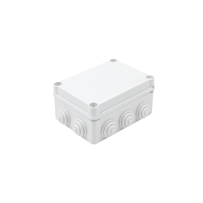 Caja de derivación de PVC Auto-Extinguible con 10 entradas, tapa y tornillo de media vuelta de 1/4, 150x110x70 mm (5.9 x 4.3 x 2.7 in), Para Exterior (IP55)