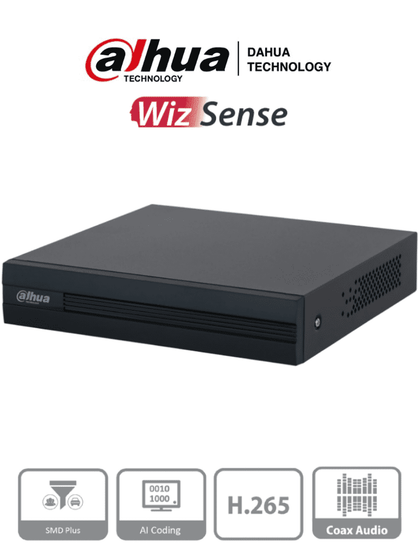 DAHUA XVR1B08-I -DVR de 8 Canales 1080p Lite WizSense y Cooper-I. Soporta H.265+, hasta 10 canales IP, y 4 canales con SMD Plus para detección avanzada. Incluye búsqueda inteligente de personas y vehículos y codificación inteligente DAHQ1M LFVolDH
