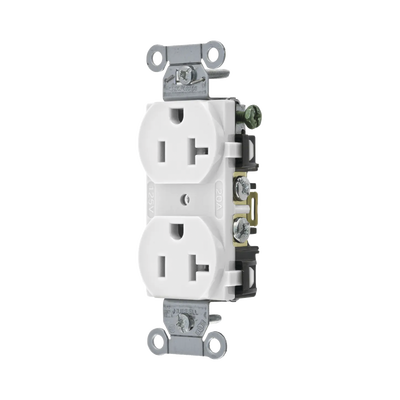 Contacto Dúplex 20 A, 125 V, 2 Polos, 3 Hilos, Cableado Posterior y Lateral, Color Blanco (Nema 5-20R).