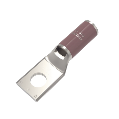 Zapata Terminal de Compresión de Cobre Electrolítico Estañado de Cañón Corto para Tornillo de 1/2 y Calibre 2 AWG.