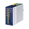Switch Industrial Capa 3 de 8 Puertos 10/100/1000T PoE 802.3bt, 2 Puertos SFP 1 G/2.5 G, 4 Puertos SFP 10G, Instalación en Pared o Puerto DIN.