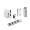 Kit para control de acceso incluye Fuente de 12VCD con respaldo de batería/ Chapa magnética de 600Lbs / Montajes L y Z / Botón de salida