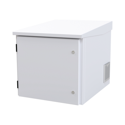 Gabinete PROFUNDO hasta 705 mm de profundidad, de Exterior de 9UR con Ventiladores y Termostato, Se envía el Gabinete Armado, (Montaje a poste o torre se vende por separado).