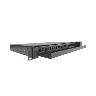 Distribuidor de Fibra Óptica deslizable, vacío, 19in, acepta 24 adaptadores LC Duplex o LC Simplex o 24 SC Simplex, 1U