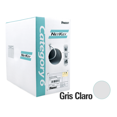Bobina de Cable UTP de 305 m. de Cobre, NetKey, Gris Claro, Categoría 6 (24 AWG), 1000Mbps, Riser (CMR), de 4 pares