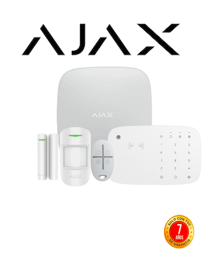 AJAX KIT RES KEYPADCOMBI - Panel de alarma Ethernet/4G color Blanco/ APP “AJAX PRO” iOS y Android, 1 sensor de movimiento, 1 detector para puerta/ventana, 1 Teclado táctil inalám con sirena incluida y lector DESFire, 1 Llavero inalám CONEXION NUEVOKIT