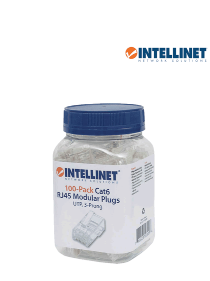 INTELLINET 503006 - Enchufe RJ45 CAT6 sólido UTP, bote de 100 piezas, con 15 micras de oro. MCI2