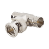 Adaptador en T para 50 Ohm de BNC Macho a Doble BNC Hembra, Maquinado, Níquel/ Oro/ Teflón.