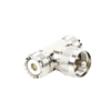 Adaptador en forma T, de Conector UHF Macho (PL-259) a Doble UHF Hembra (SO-239), Níquel/ Plata/ Delrin.