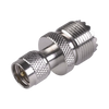 Adaptador en Línea de Conector Mini UHF Macho a UHF Hembra (SO-239), Níquel/ Oro/ Teflón.
