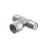Adaptador en T de Conector Mini-UHF Macho a Doble Mini-UHF Hembra, Níquel/ Plata/ Teflón.