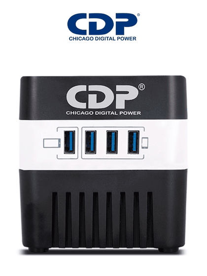 CDP RU-AVR604- Regulador de Voltaje / Supresión de Picos / 600VA / 300W / 4 Puertos USB para Carga de 2.1A Max / 4 Salidas Reguladas / Indicadores Led / Diseño Compacto PROMOCDP