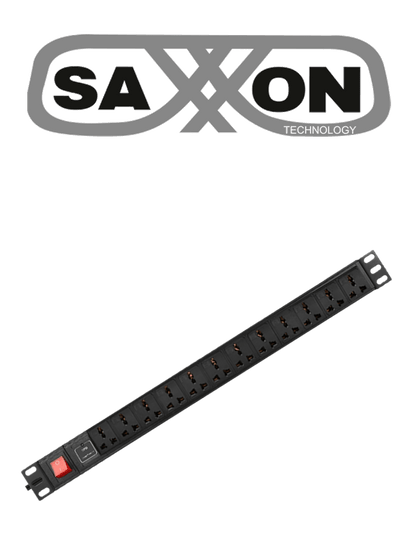 SAXXON SXPDU12P16A- Barra PDU con 12 Contactos Individuales , 16 Amp , 120V , 1UR , Protección contra rayos , Aleación de Aluminio
