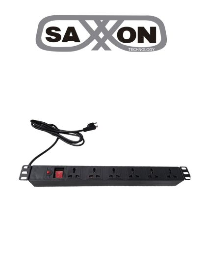 SAXXON SXPDU6UPL- Barra PDU con 6 Contactos Individuales , Rack 19 1UR , 15 Amp , 120V , Protección contra rayos , Carcasa de Plástico