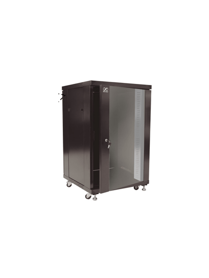 SBETECH SBE-GNL24URPC - Gabinete de piso 24UR, 60 cm de ancho y 80 cm de profundidad / Puerta frontal de cristal / Puerta trasera ventilada / Negro