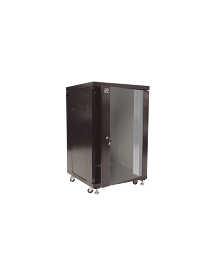 SBE TECH SBE-GNL24URPPC - Gabinete de 24 UR / Color negro / Puerta de Cristal templado / Ancho 60cm / Profundo 100cm / Altura 118cm