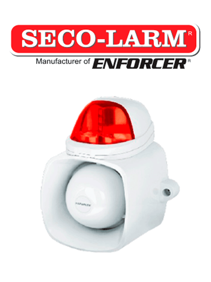 Seco-Larm SH816SSQR- Sirena autónoma de 120 dB . Altavoz de 25W con entrada de audio para emisión de mensajes IP65 estrobo rojo