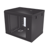 Gabinete de Pared de 9U con Puerta de Cristal Templado, 479.5 mm de Profundidad, Rack de 19'', Acero Reforzado Color Negro.