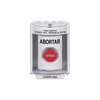 Botón de Abortar, Bocina de Advertencia Integrada, Texto en Español, Tapa Protectora de Policarbonato Súper Resistente con Espaciador, Restablecimiento con Llave