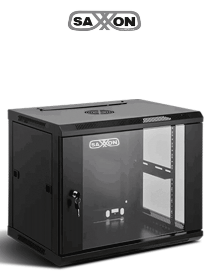 SAXXON SXR12U5412A - Gabinete de Pared Negro / 12UR / Puerta de Vidrio Templado / Alto 60 cm / Ancho 53 cm / Profundidad 40 cm SXNDESCUENTO