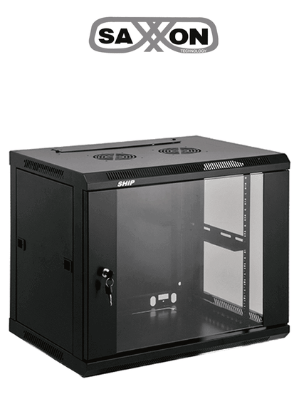 SAXXON SXR9U6409S - Gabinete de Pared Negro / 9UR / Puerta de Vidrio Templado / Alto 60 cm / Ancho 60 cm / Profundidad 45 cm / SXNDESCUENTO MCI2