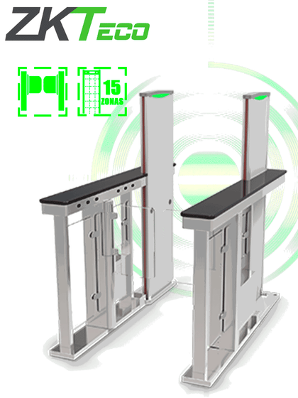 ZKTECO MST150 PRO - Barrera Peatonal Abatible tipo Swing / 2 Chasis Acero SUS304/ Detector de Metales Integrado/ 15 Zonas/ 30 personas x minuto / 8 pares de sensores infrarrojos / Anti-Tailgating / Servo Motores / Apertura configurable 1s a 5s HD8 MCI2