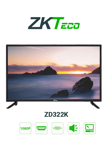 ZKTECO ZD322K - Pantalla LED FHD Profesional de 32 pulgadas / Resolución 1920 x 1080 / 1 Entrada de video HDMI y 1 VGA / Altavoces Incorporados / Ángulo de Visión Horizontal 170° / Detección Automática de Señal HD1