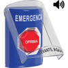 Botón Multipropósito, Color Azul, De Superficie, Con Tapa De Policarbonato, Con Bocina Pre Alarma, Solo Interior, Llave Para Restablecer, Texto De Emergencia, Español